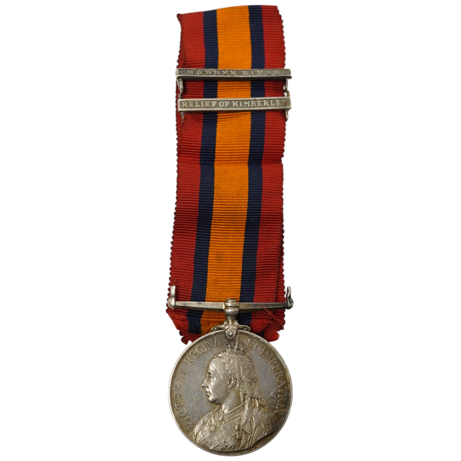 A Queen's South Africa Medal with Relief of Kimberley and Modder River clasps to 324 Pte. J.Aitken, ARG: & SUTH: HIGHRS